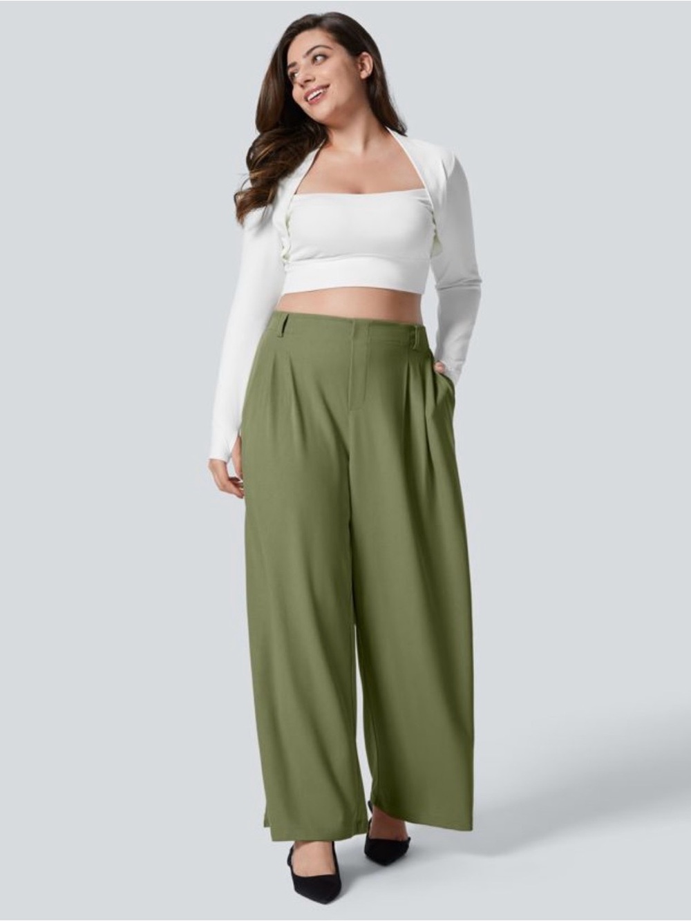 HALARA Olive Wide-Leg High-Waist Pants - Picture 10 of 10
